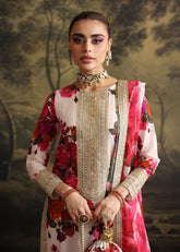 BrandsInn-3PC SHAMOZE SILK PRINTED EMBROIDERED SHIRT WITH SOFT SILK PRINTED EMB DUPATTA & EMB TROUSER BI-1722